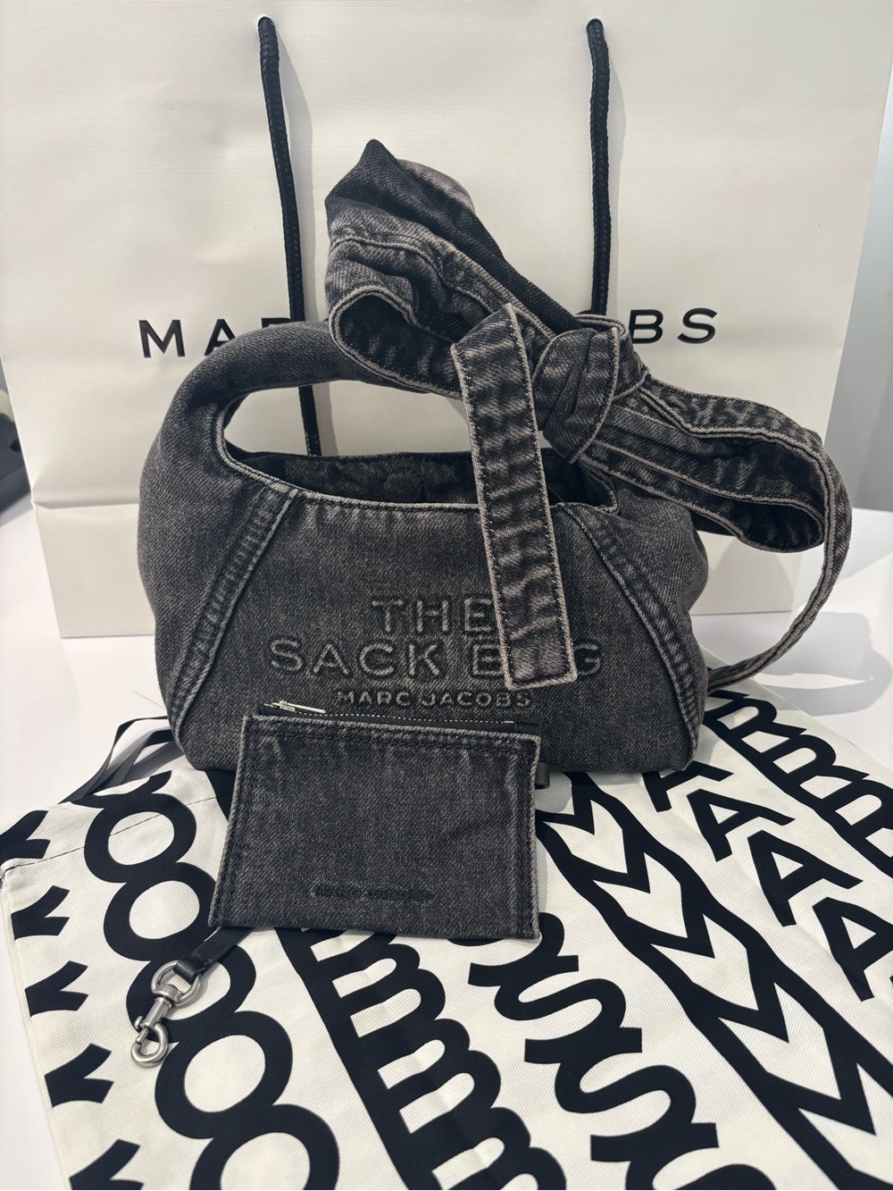 MARC JACOBS The Bow Denim Mini Sack Bag in Black